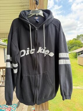 Rare Vintage Y2K Dickies Varsity Spellout Black/Gray Multi-Logo Zip Hoodie 2XL